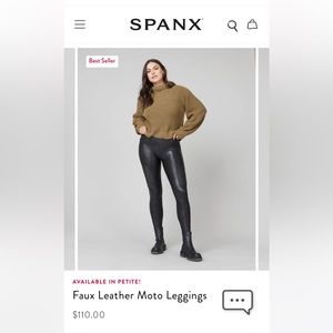 Spanx, Black Faux Leather Moto Leggings, Size XL